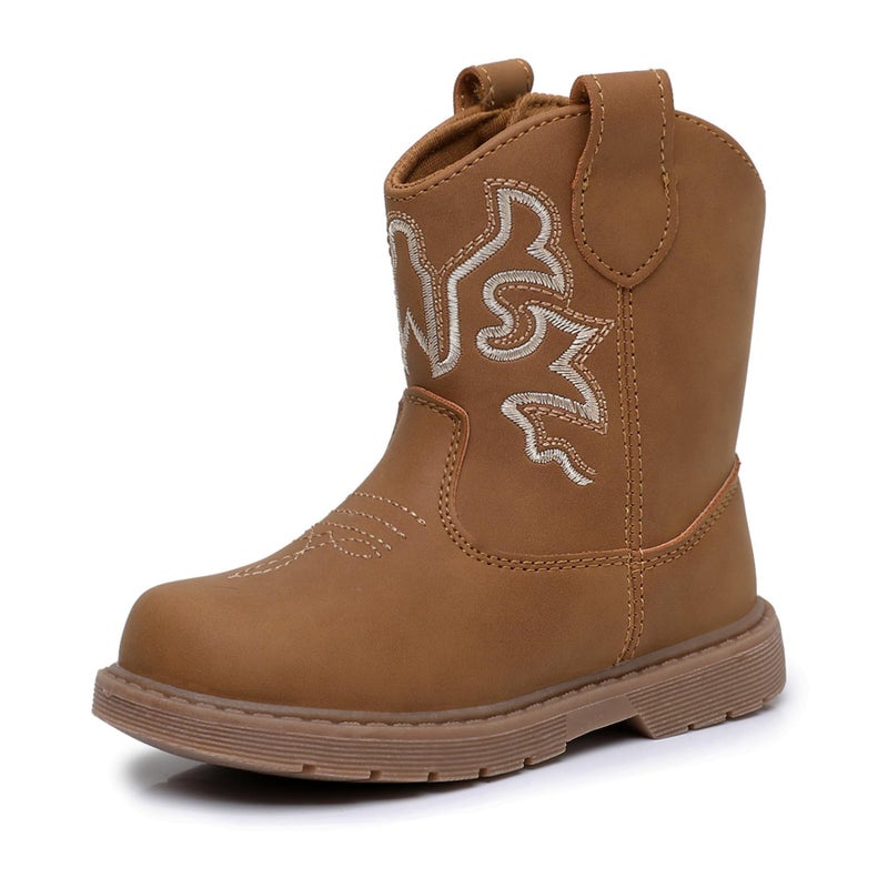 Ahannie Toddler Cowboy Boots for Boys & Girls â€“ Baby Round Toe Western Boots with Hook & Loop Ages 9 Monthsâ€“4 Years (Brown-4) - Image 1