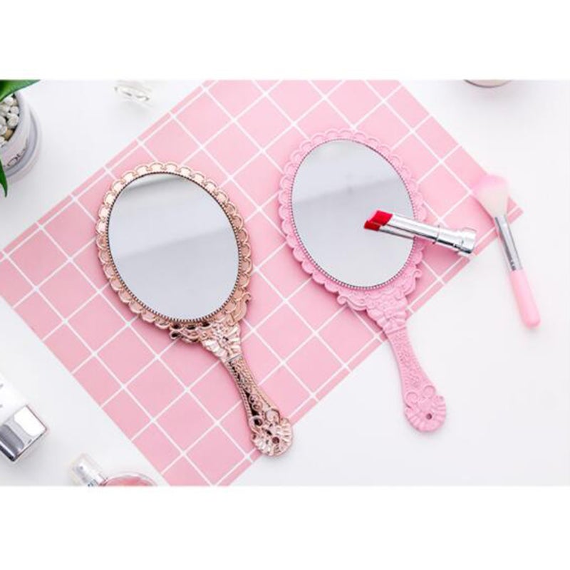 2pcs Handheld Makeup Mirrors Retro Pattern Mirrors Portable Cosmetic Mirror Mirror for Women Girls - Image 2