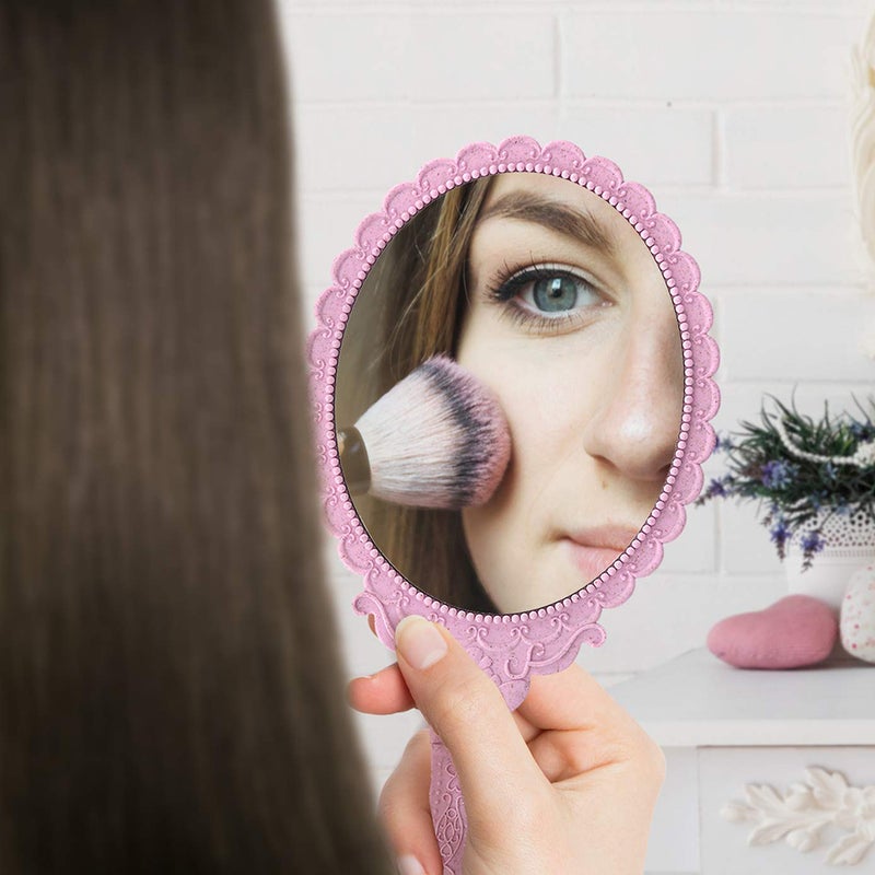 2pcs Handheld Makeup Mirrors Retro Pattern Mirrors Portable Cosmetic Mirror Mirror for Women Girls - Image 4