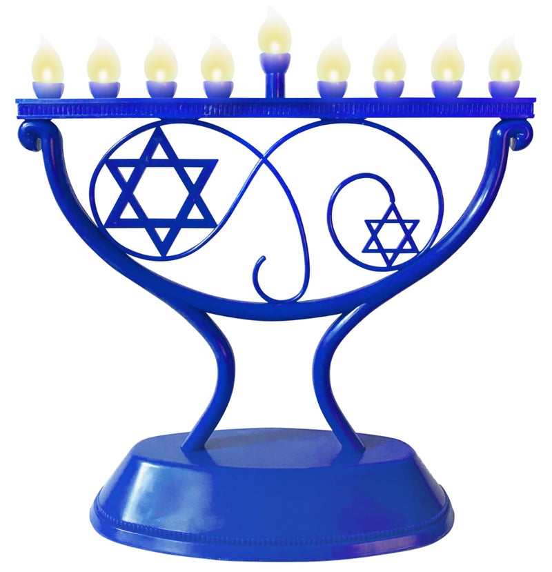 Ner Mitzvah LED Electric Hanukkah Menorah LED Traditional Whimsical Chanukah Menorah Electric Battery or USB Powered and Cord Included Blue