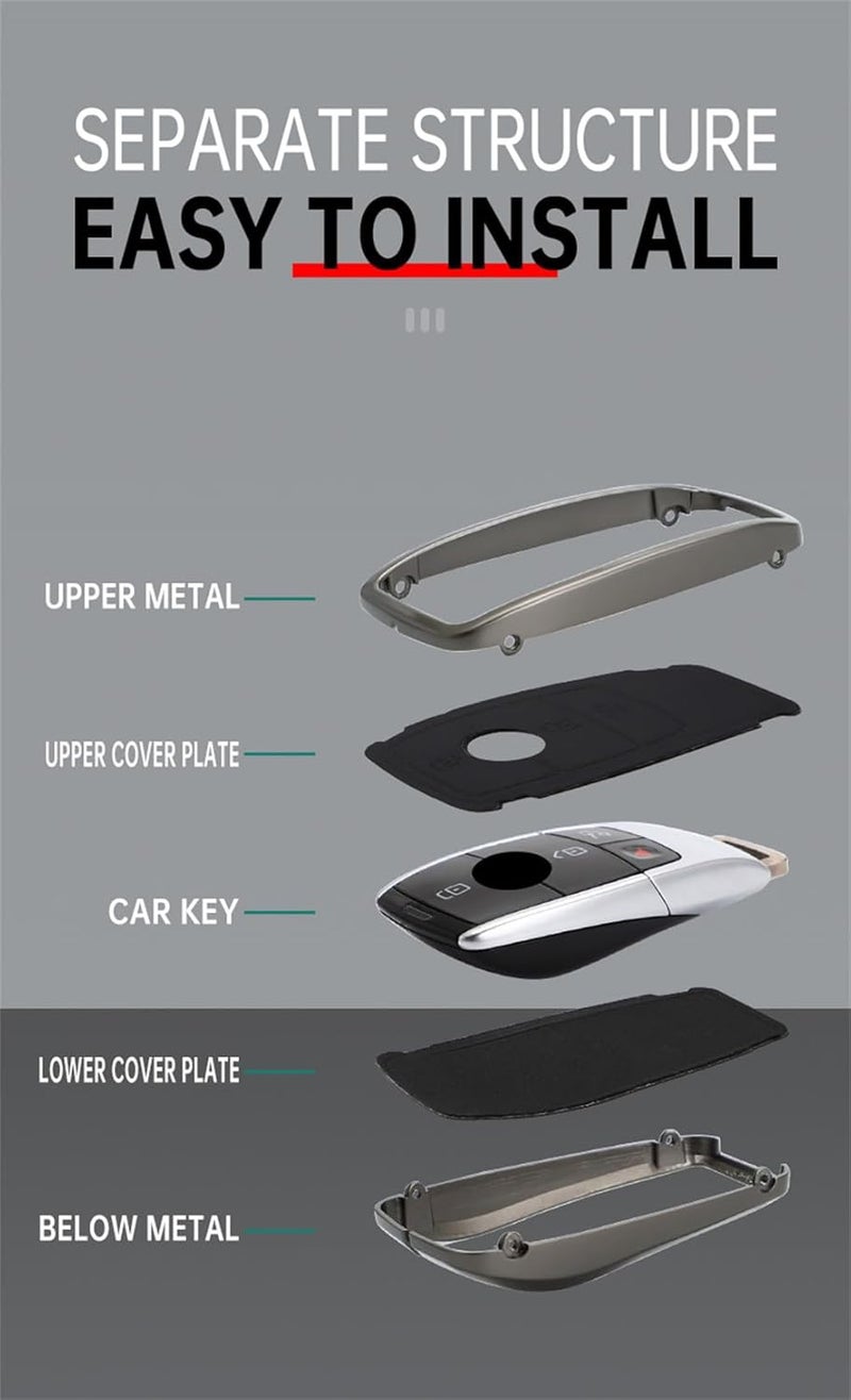 ontto Alloy Leather Car Key Fob Cover for Mercedes Benz C-Class, S-Class, GLC, EQS, EQE, Maybach S480, S580 - Black - Image 5