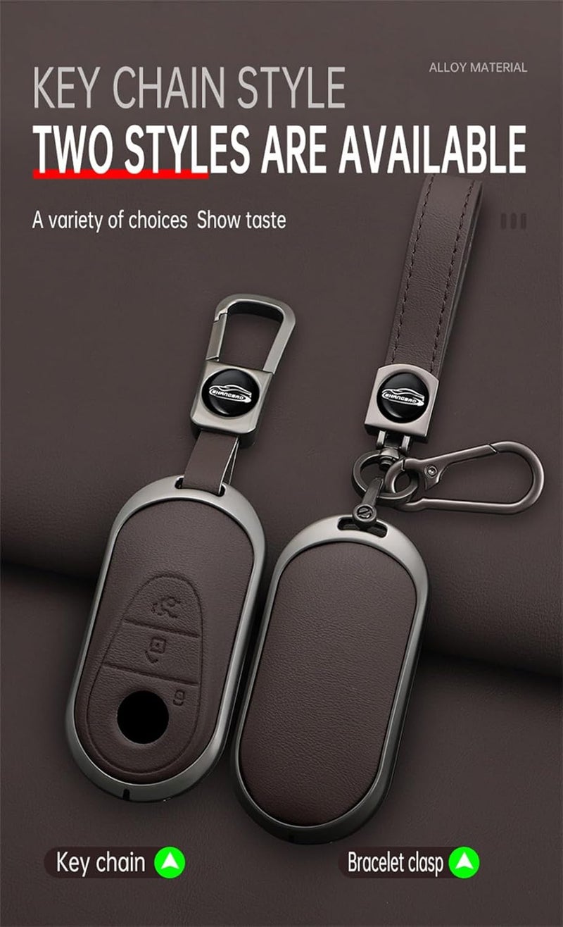 ontto Alloy Leather Car Key Fob Cover for Mercedes Benz C-Class, S-Class, GLC, EQS, EQE, Maybach S480, S580 - Black - Image 3