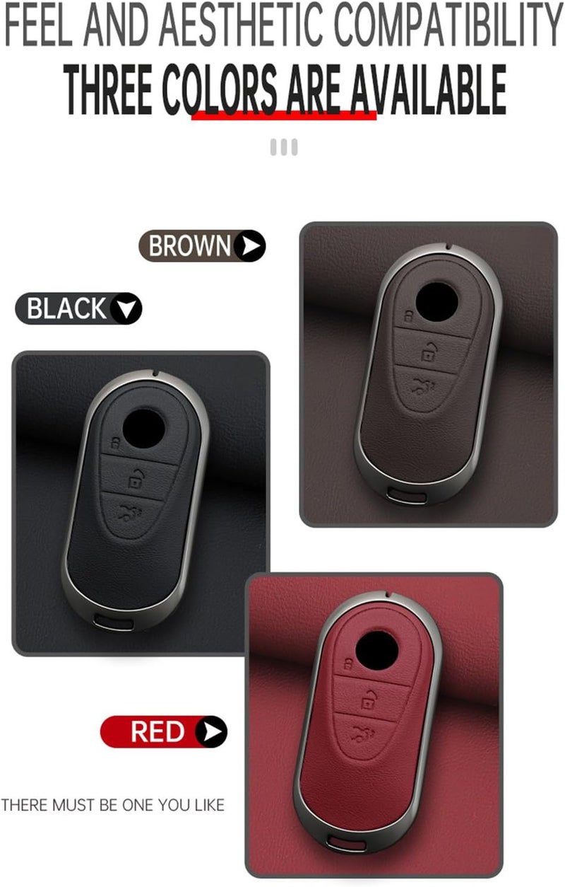 ontto Alloy Leather Car Key Fob Cover for Mercedes Benz C-Class, S-Class, GLC, EQS, EQE, Maybach S480, S580 - Black - Image 4