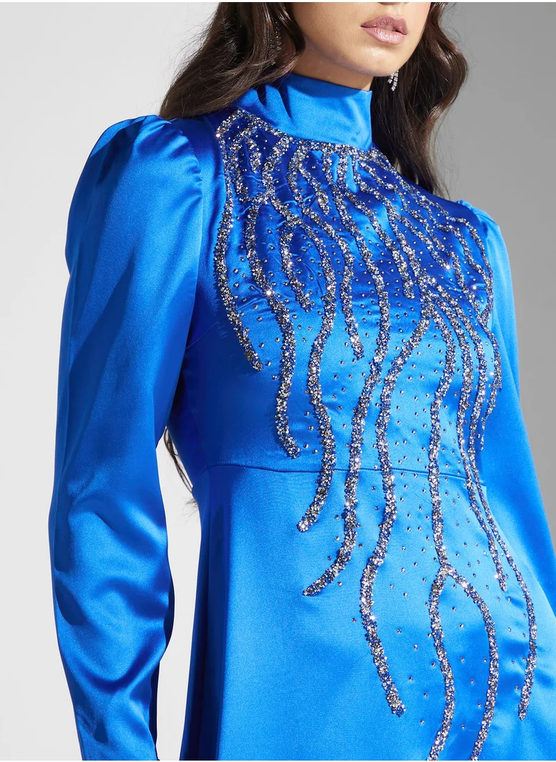 Khizana Embellished Puff Sleeve Dress