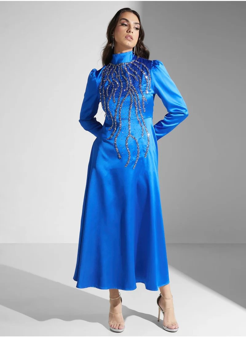 Khizana Embellished Puff Sleeve Dress