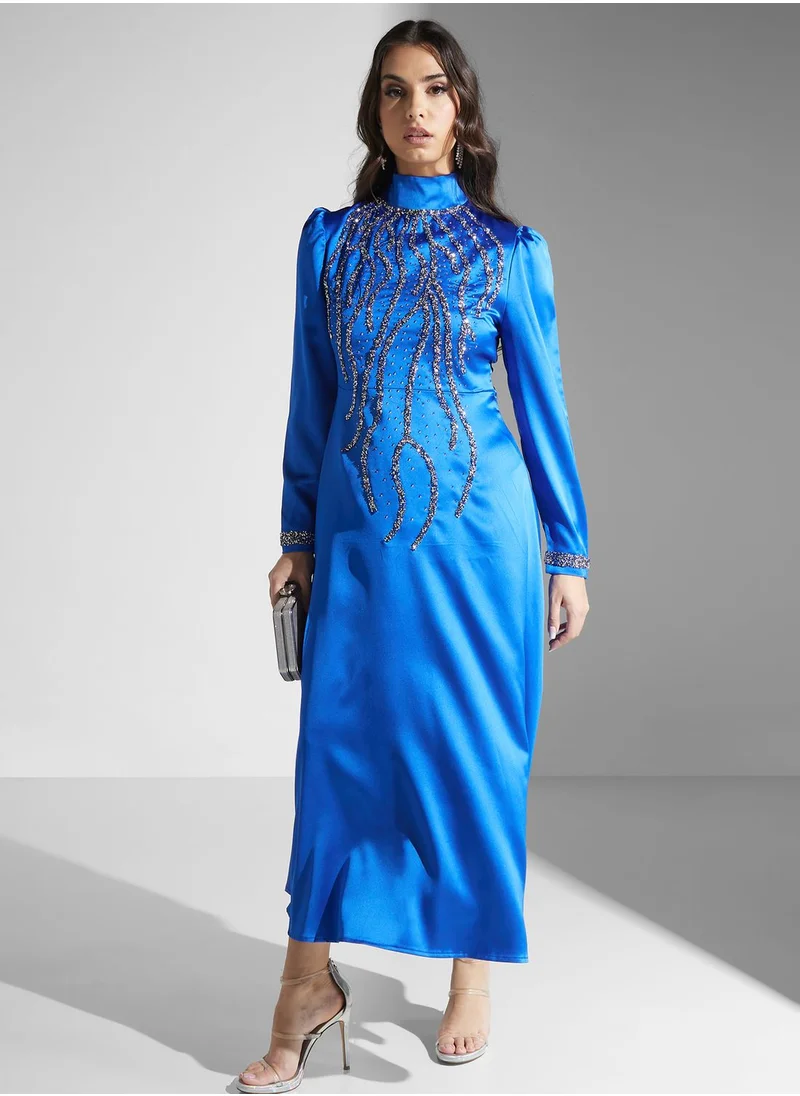 Khizana Embellished Puff Sleeve Dress