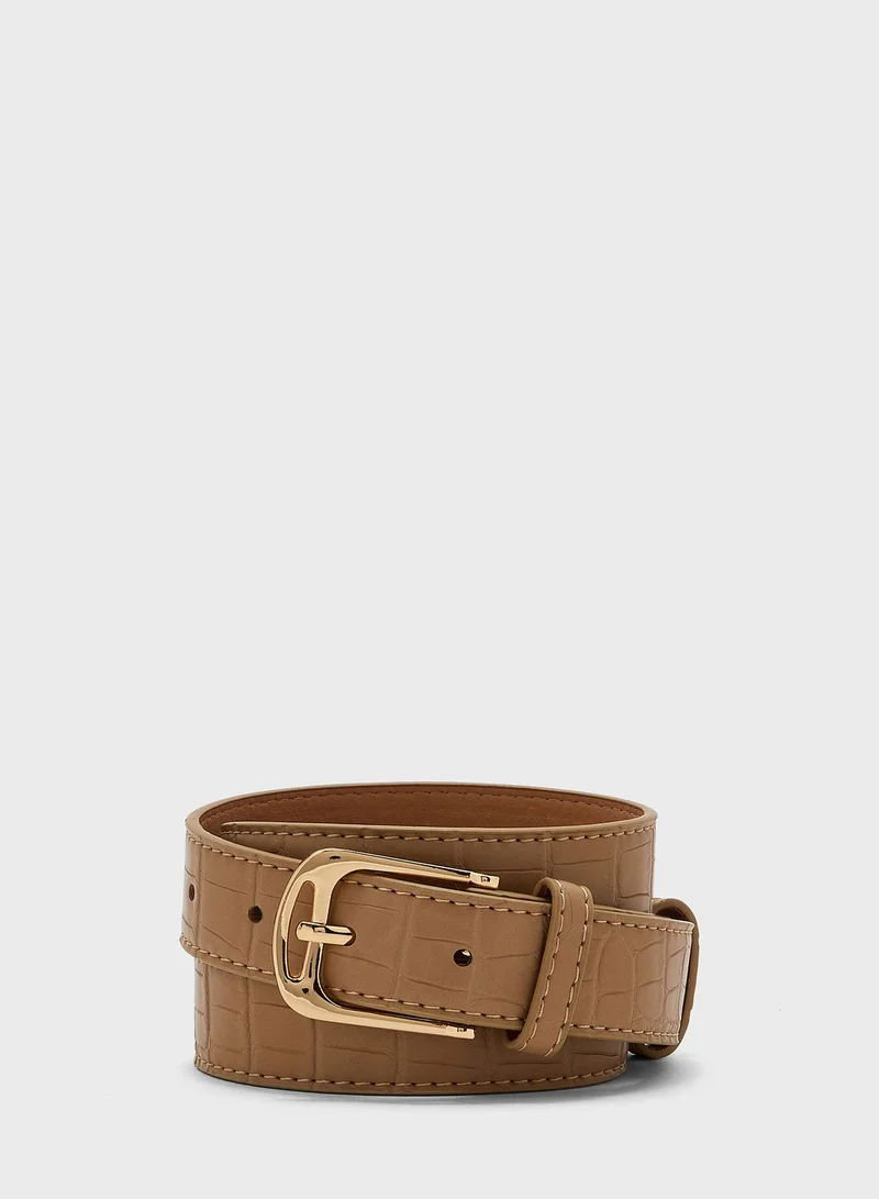 Ginger Croc Slim Belt