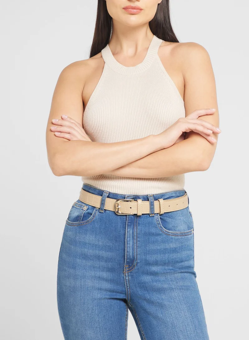 Ginger Croc Slim Belt