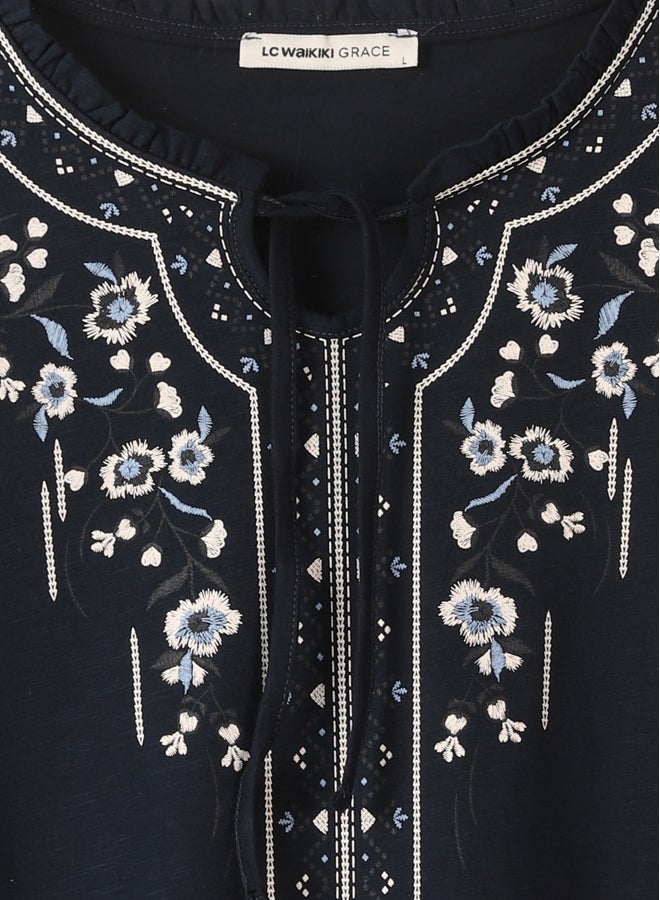 LC WAIKIKI Tie Collar Embroidered Long Sleeve Viscose Women's Blouse - Image 2