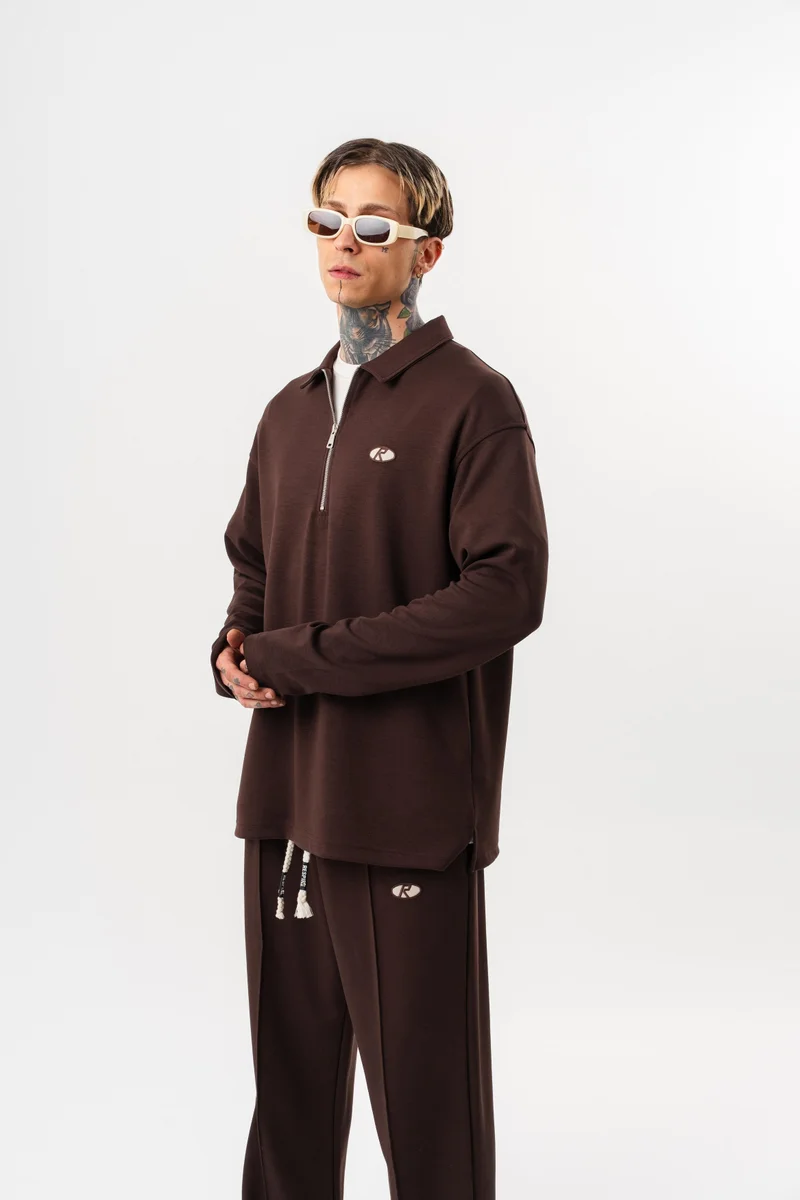 ريسباير سويت شيرت رجالي بسحاب نصي من المودال بني