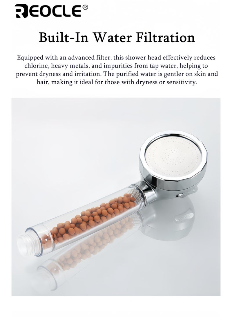 REOCLE Shower Head, Filter Filtration High Pressure Water Saving 3 Mode Function Spray Handheld Showerheads for Dry Skin & Hair - Image 2