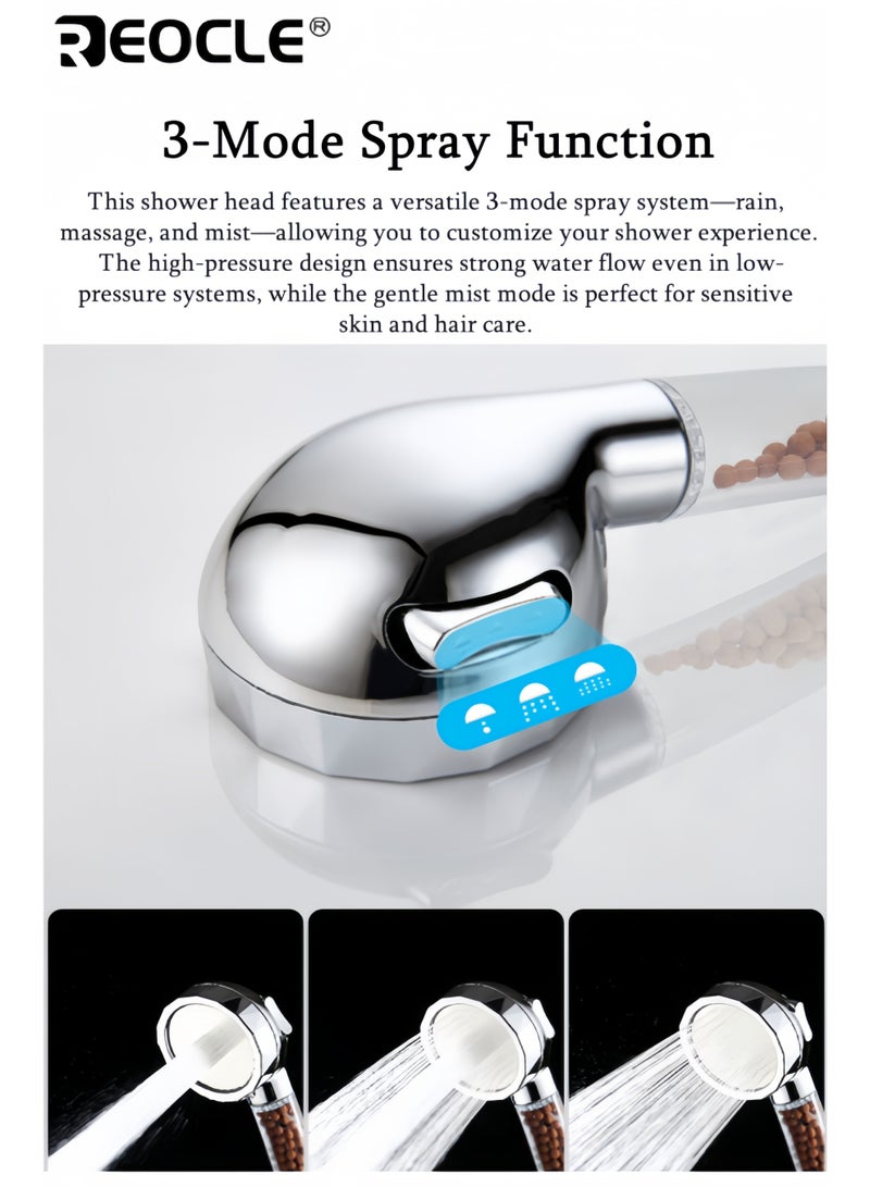 REOCLE Shower Head, Filter Filtration High Pressure Water Saving 3 Mode Function Spray Handheld Showerheads for Dry Skin & Hair - Image 3