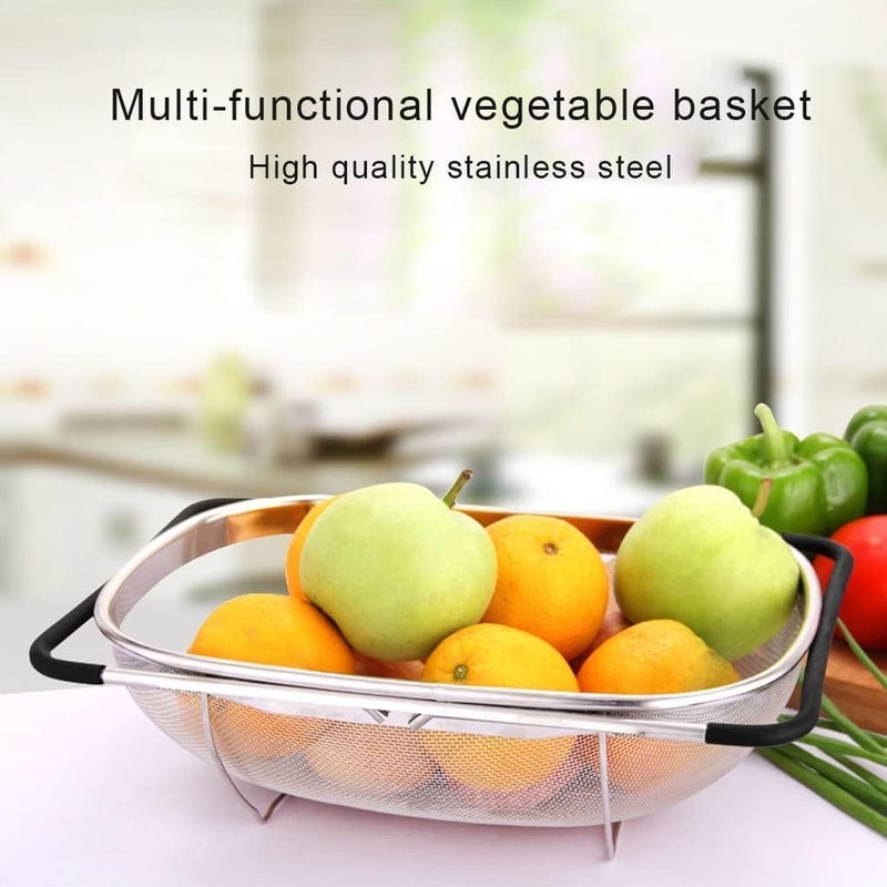 CREDSY Over The Sink Colander with Expandable Rubber Grip Handles Fine Mesh Oval Strainer in Stainless Steel Strain Drain Rinse Fruits and Vegetables Dishwasher Safe - Image 5