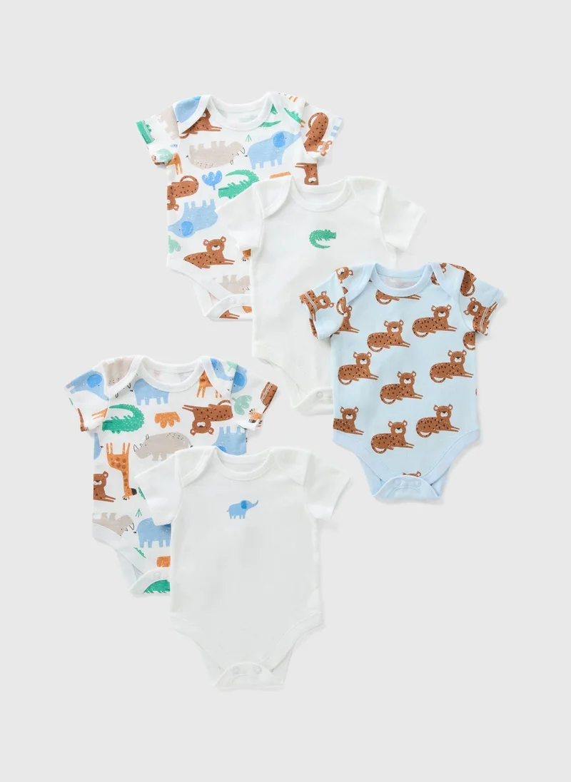 Matalan 5 Pack Baby Safari Bodysuits