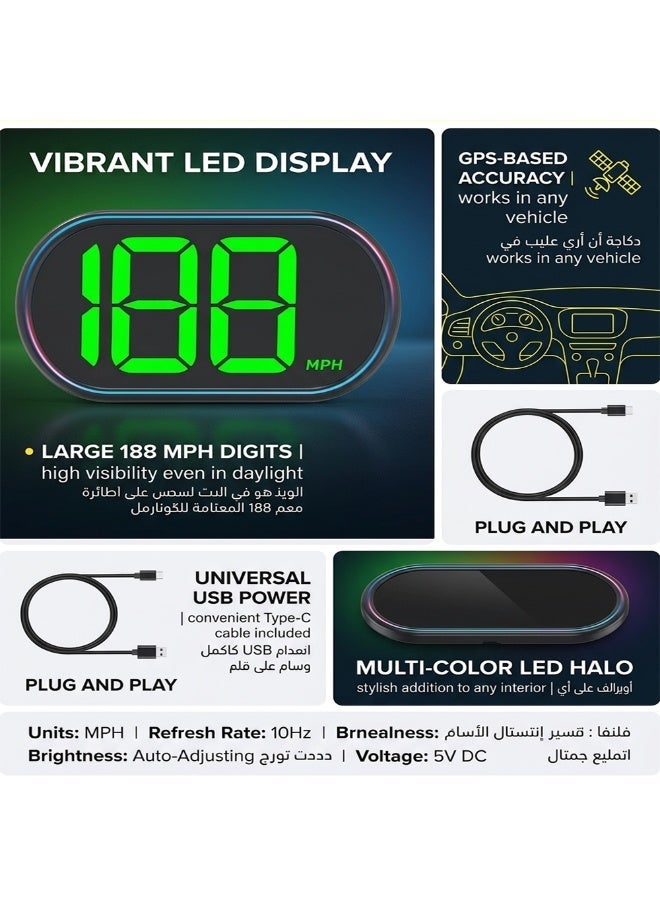 فورتي عداد سرعة GPS للسيارة، شاشة عرض أمامية للسيارة، شاشة LCD مقاس 2 بوصة HUD، كابل بيانات USB للتوصيل والتشغيل، مناسب لجميع المركبات - Image 5