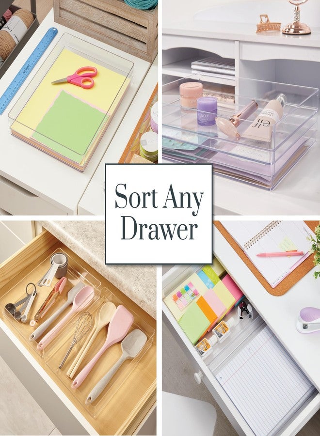 STORi SimpleSort 2-Piece Stackable Clear Drawer Organizer Set | 12" x 9" x 2" Rectangle Trays | Wide Makeup Vanity Storage Bins and Office Desk Drawer Dividers | Made in USA - Image 4