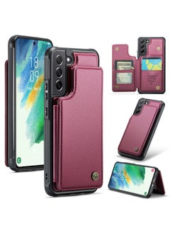 CaseMe Wallet Case for Samsung Galaxy S21 FE, Premium Handmade Durable PU Leather Slim Shockproof Case with [Double Magnetic Clasp] [Card Holder] [Kickstand] [RFID Blocking] (Red)  - Image 1
