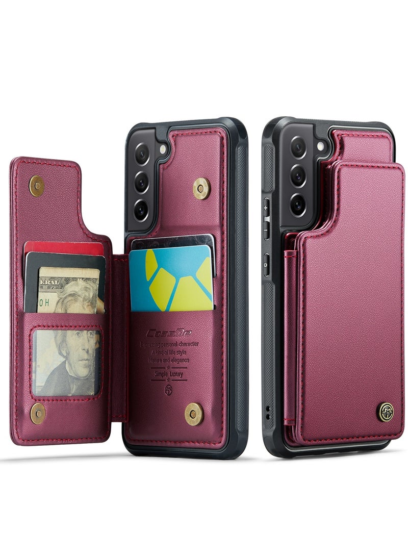 CaseMe Wallet Case for Samsung Galaxy S21 FE, Premium Handmade Durable PU Leather Slim Shockproof Case with [Double Magnetic Clasp] [Card Holder] [Kickstand] [RFID Blocking] (Red)  - Image 2