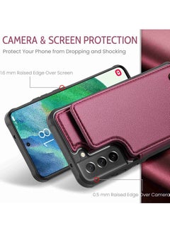 CaseMe Wallet Case for Samsung Galaxy S21 FE, Premium Handmade Durable PU Leather Slim Shockproof Case with [Double Magnetic Clasp] [Card Holder] [Kickstand] [RFID Blocking] (Red)  - Image 3