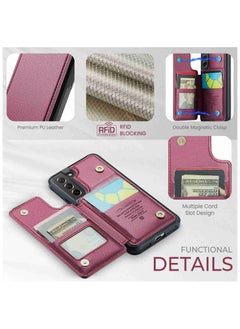 CaseMe Wallet Case for Samsung Galaxy S21 FE, Premium Handmade Durable PU Leather Slim Shockproof Case with [Double Magnetic Clasp] [Card Holder] [Kickstand] [RFID Blocking] (Red)  - Image 4