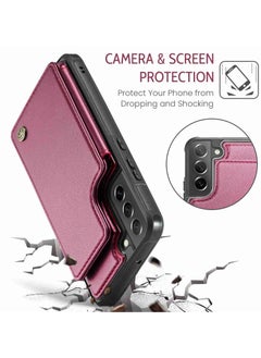 CaseMe Wallet Case for Samsung Galaxy S21 FE, Premium Handmade Durable PU Leather Slim Shockproof Case with [Double Magnetic Clasp] [Card Holder] [Kickstand] [RFID Blocking] (Red)  - Image 5