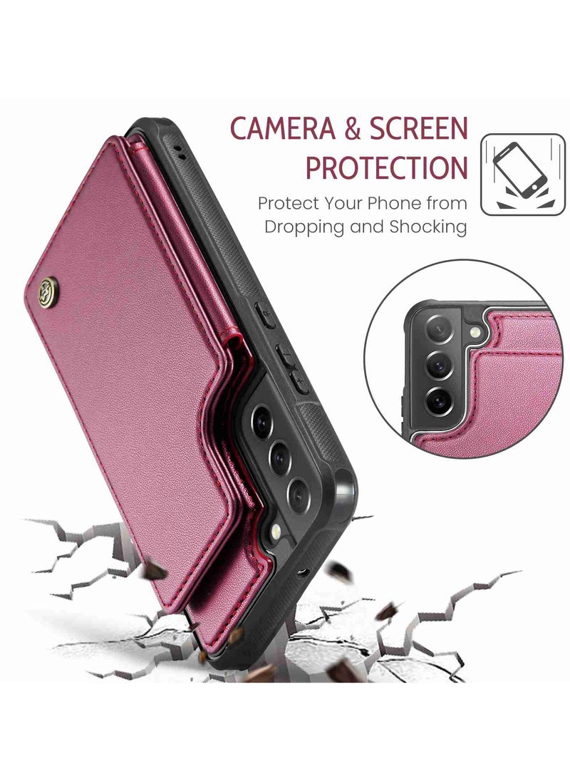 CaseMe Wallet Case for Samsung Galaxy S21 FE, Premium Handmade Durable PU Leather Slim Shockproof Case with [Double Magnetic Clasp] [Card Holder] [Kickstand] [RFID Blocking] (Red)  - Image 5