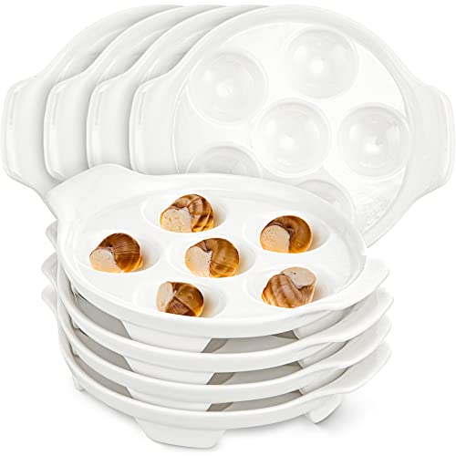 Xinnun 8 Pieces Ceramic Escargot Plates Bulk White Escargot Baking Dish with 6 Holes Footed Porcelain Snail Plate Oven Safe Ceramics for Mushroom Seafood Home Restaurant Hotel Kitchen