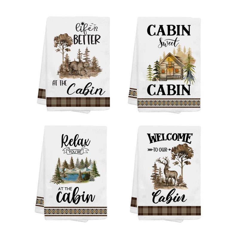 pinata Cabin Decor Log Cabin Kitchen Towels Set of 4 Rustic Farmhouse Dishes Hand Towels for Home Kitchen Housewarming Gifts