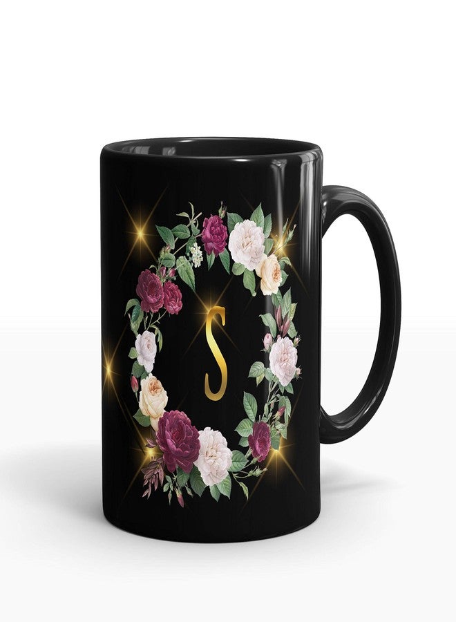 Gift Arcadia Ceramic Alphabet S Letter Flower Coffee Mug - 1 Piece, Black, 330ml (A180) - Image 1