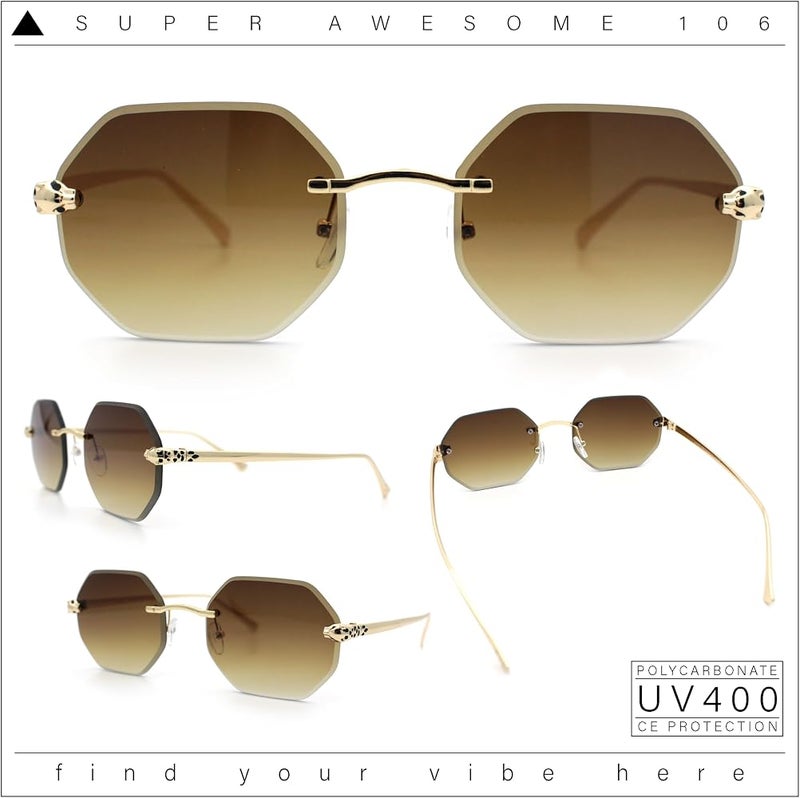 SA106 Bevel Octagonal Gangster Rimless Jaguar Head Hinge Showy Sunglasses - Image 2