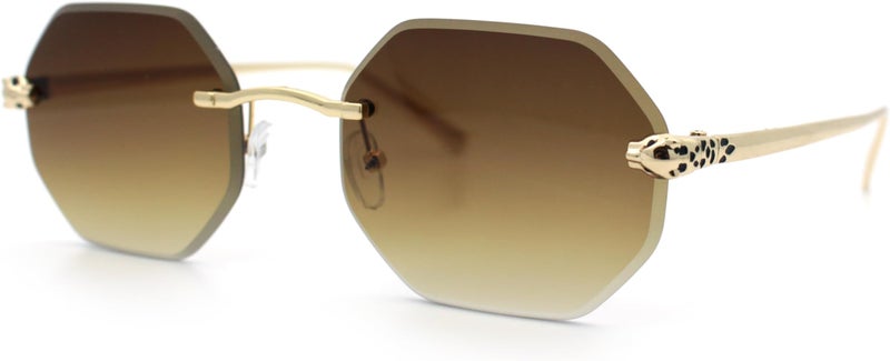 SA106 Bevel Octagonal Gangster Rimless Jaguar Head Hinge Showy Sunglasses - Image 4