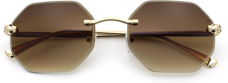 SA106 Bevel Octagonal Gangster Rimless Jaguar Head Hinge Showy Sunglasses - Image 1