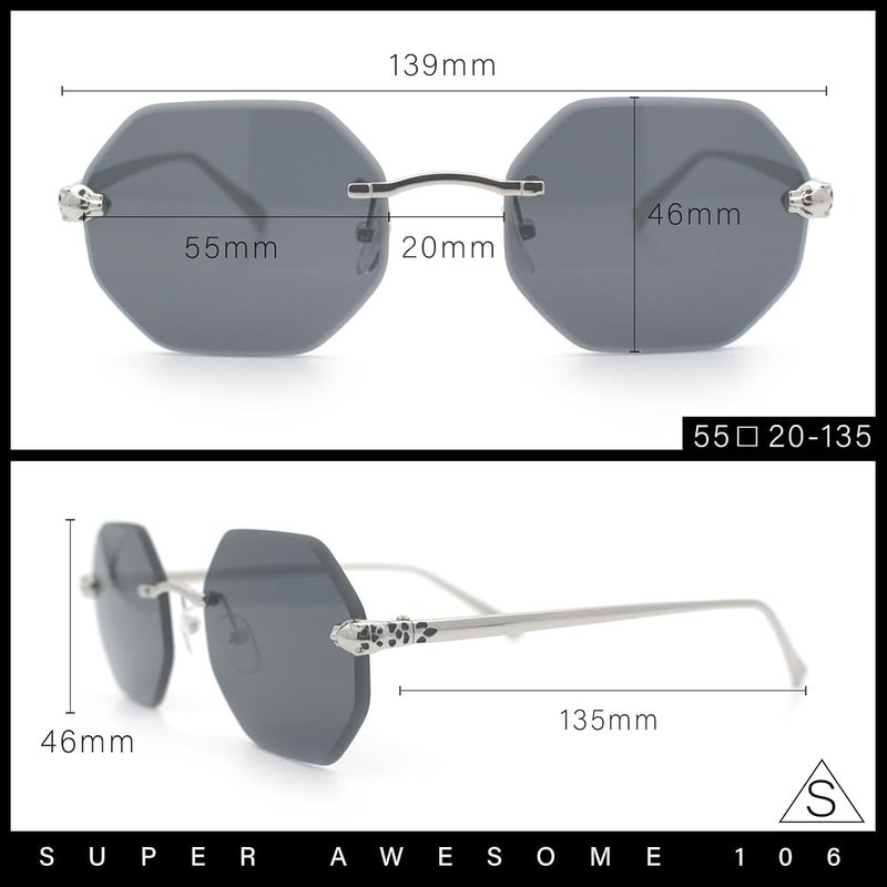 SA106 Bevel Octagonal Gangster Rimless Jaguar Head Hinge Showy Sunglasses - Image 3