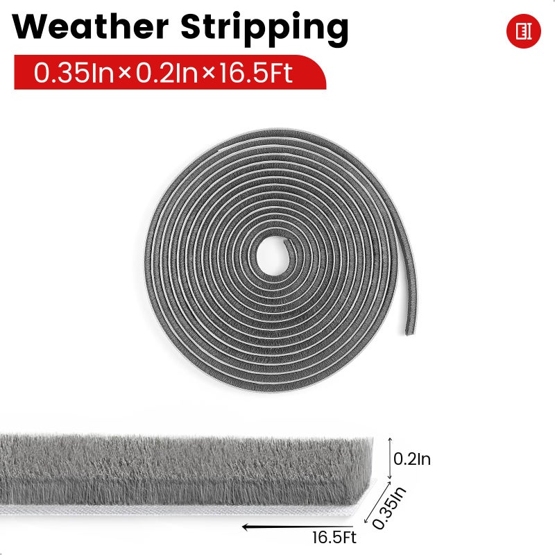 Topiverse Weather Stripping for Doors and Windows, Brush Seal Strip, Strong Adhesive, Weatherproof, Dustproof, Soundproof, Noise and Wind Blocker, Gap Filler, Window Insert, Grey, 0.35 in x 0.20 in x 16.5 FT - Image 2
