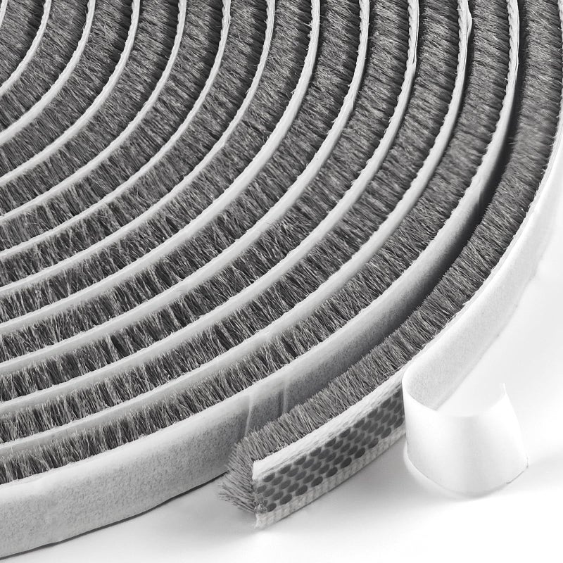 Topiverse Weather Stripping for Doors and Windows, Brush Seal Strip, Strong Adhesive, Weatherproof, Dustproof, Soundproof, Noise and Wind Blocker, Gap Filler, Window Insert, Grey, 0.35 in x 0.20 in x 16.5 FT - Image 1
