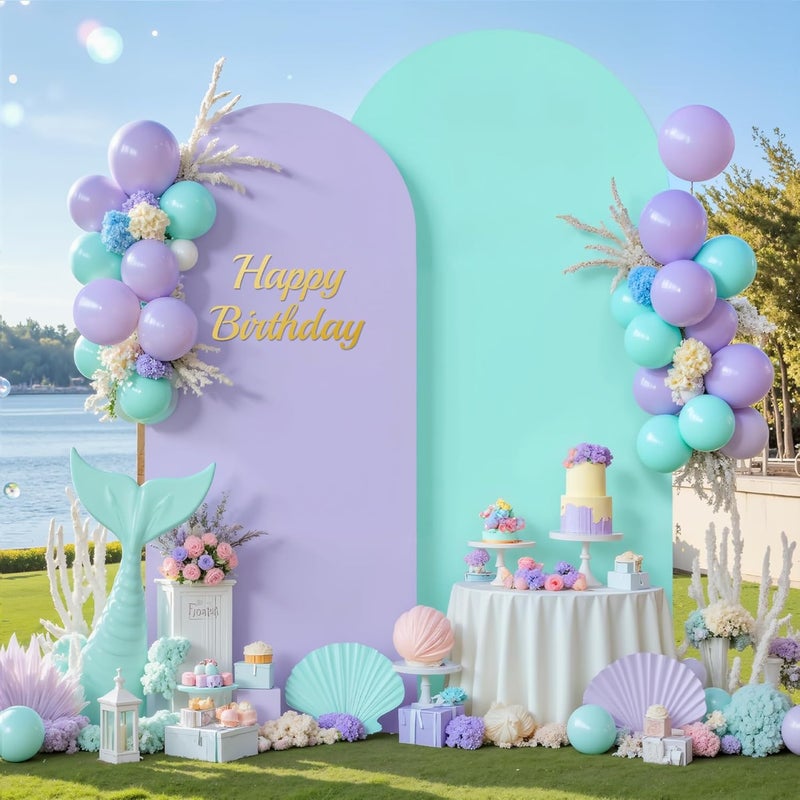 Suppromo Purple and Blue Arch Cover 2 Set-7.2FT, 6FT Arch Backdrop Cover Spandex Fitted Mermaid Arch Stand Covers for Under The Sea Birthday Party Wedding Baby Shower Ceremony Photo Background Decorations - Image 1