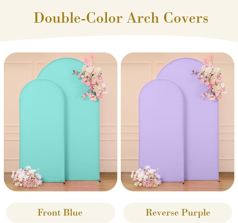 Suppromo Purple and Blue Arch Cover 2 Set-7.2FT, 6FT Arch Backdrop Cover Spandex Fitted Mermaid Arch Stand Covers for Under The Sea Birthday Party Wedding Baby Shower Ceremony Photo Background Decorations - Image 2