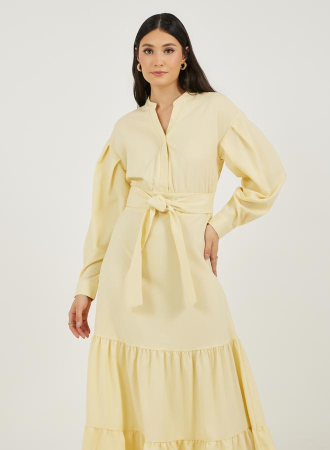 Styli Notch Neck Tiered Maxi Dress with Tie-Up Belt  - Image 2