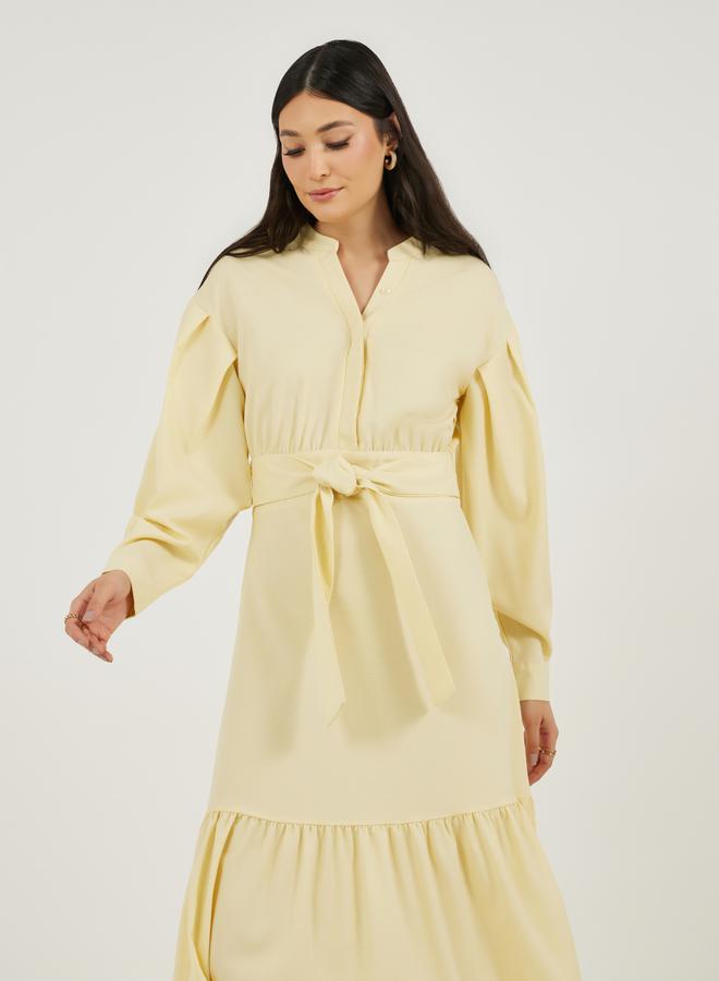 Styli Notch Neck Tiered Maxi Dress with Tie-Up Belt  - Image 5