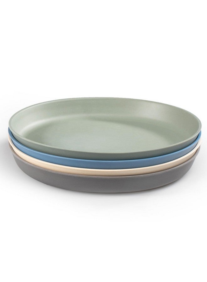 WeeSprout Bamboo Plates, Set of 4, Kid-Sized Dinnerware, Dishwasher Safe Melamine Dishware (Blue, Green, Gray, & Beige, Without Lids) - Image 1