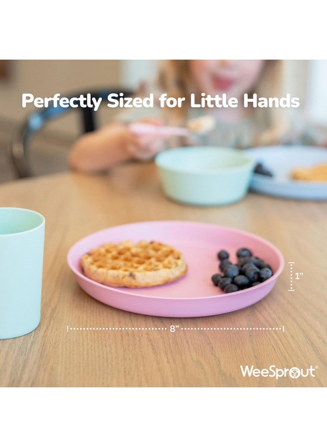 WeeSprout Bamboo Plates, Set of 4, Kid-Sized Dinnerware, Dishwasher Safe Melamine Dishware (Blue, Green, Gray, & Beige, Without Lids) - Image 2