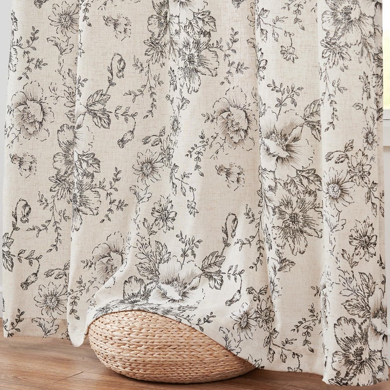 jinchan Pinch Pleated Curtains Floral Linen Blend Curtains for Living Room 96 Inches Length Black Peony Flower Printed Curtain Rod Pocket Back Tab Farmhouse Pinch Pleat Drapes with Hooks Set 2 Panels - Image 4