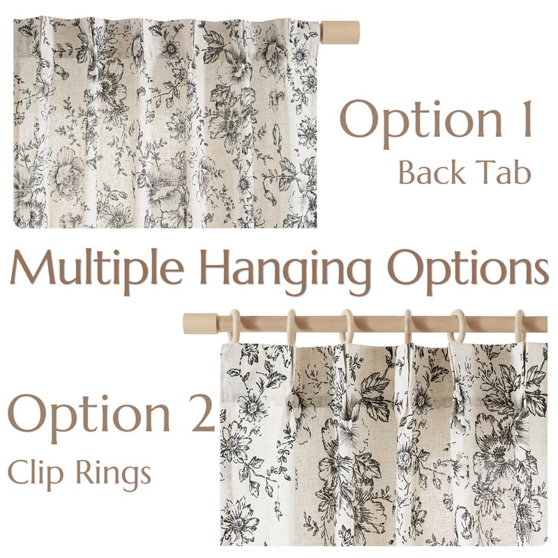 jinchan Pinch Pleated Curtains Floral Linen Blend Curtains for Living Room 96 Inches Length Black Peony Flower Printed Curtain Rod Pocket Back Tab Farmhouse Pinch Pleat Drapes with Hooks Set 2 Panels - Image 3