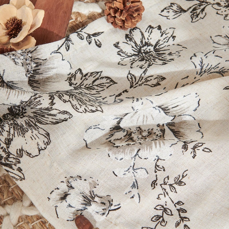 jinchan Pinch Pleated Curtains Floral Linen Blend Curtains for Living Room 96 Inches Length Black Peony Flower Printed Curtain Rod Pocket Back Tab Farmhouse Pinch Pleat Drapes with Hooks Set 2 Panels - Image 5