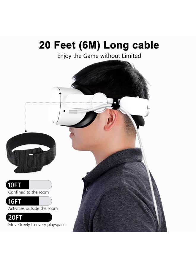 Kuject Link Cable 20FT Compatible for Quest 3S/3, Quest 2/Pro, Pico 4, VR Headset Accessories Cable for Rift S/Steam VR Games, USB 3.0 Type C to C High Speed Data Transfer Cord for Gaming PC, White - Image 4