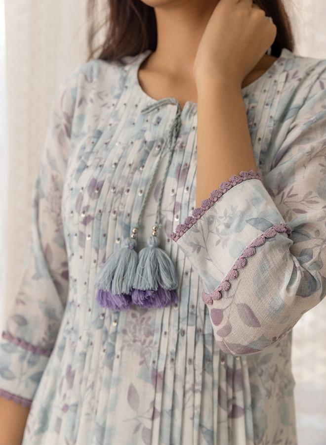 DW Printed A-Line Round Neck Kurta and Trousers Set - Image 5