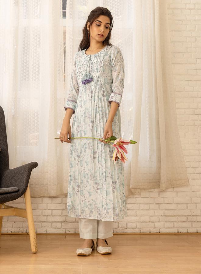 DW Printed A-Line Round Neck Kurta and Trousers Set - Image 3