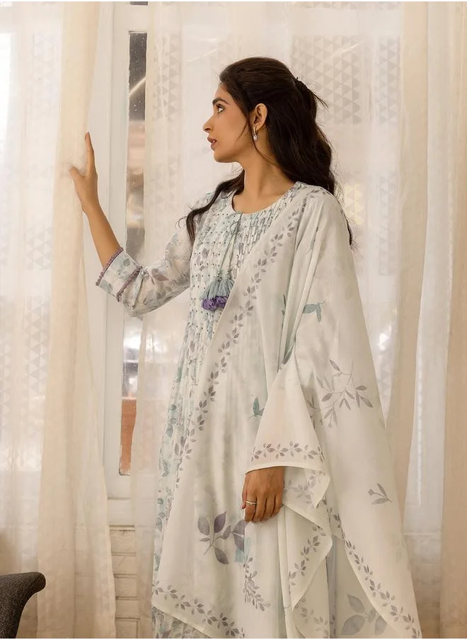DW Printed A-Line Round Neck Kurta and Trousers Set by Styli