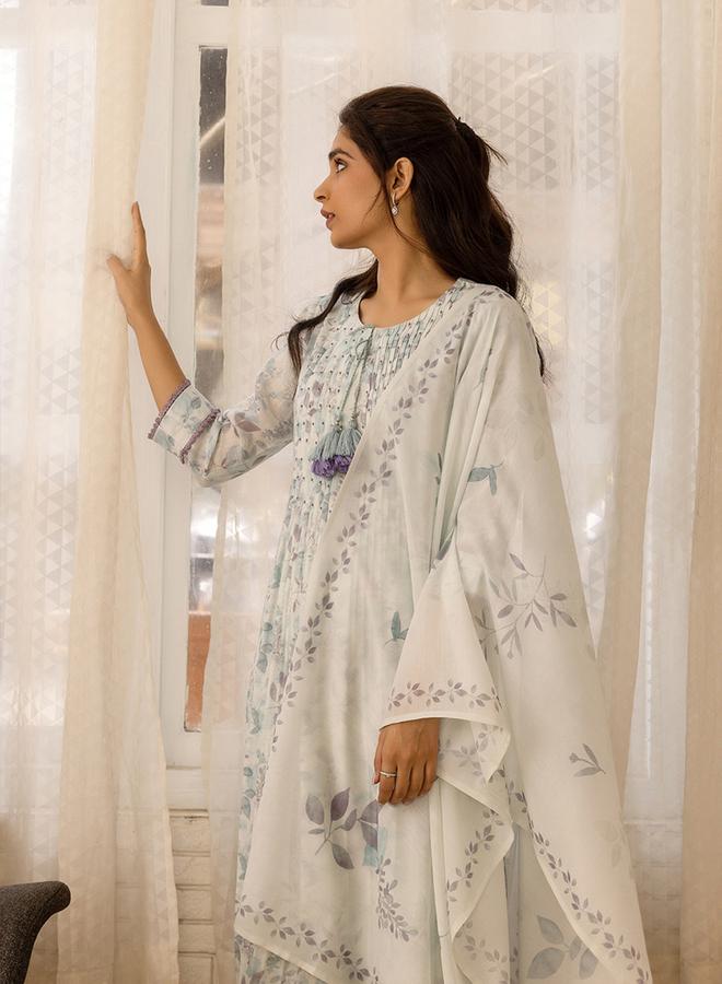 DW Printed A-Line Round Neck Kurta and Trousers Set - Image 2