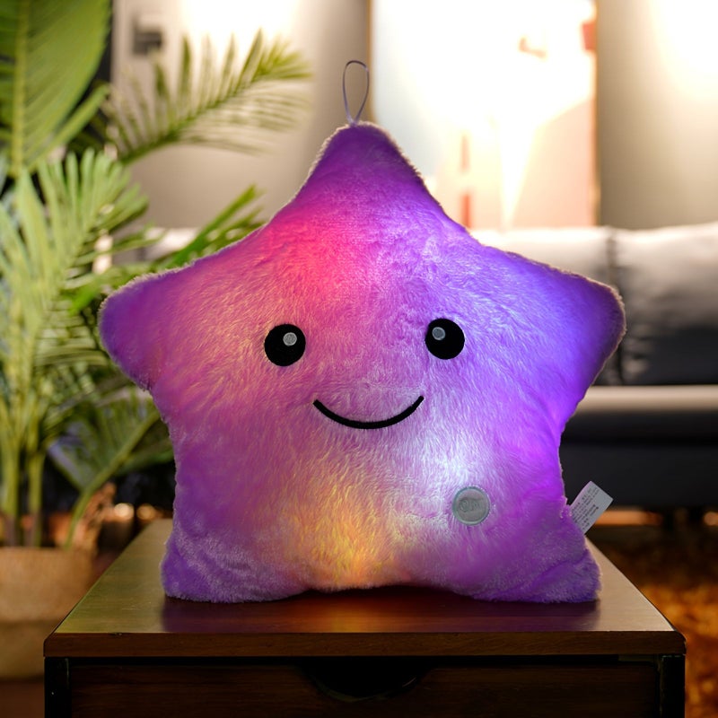 Glowing Star Plush Pillow Night Light Soft LED Cushion Multiple Colors Purple 9 45 Inch - Image 1